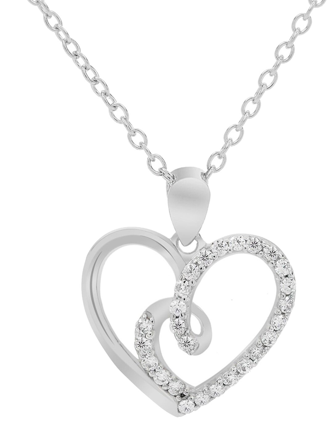 

LA SOULA Rhodium Plated White CZ Stone Studded Silver Pendant With Chain