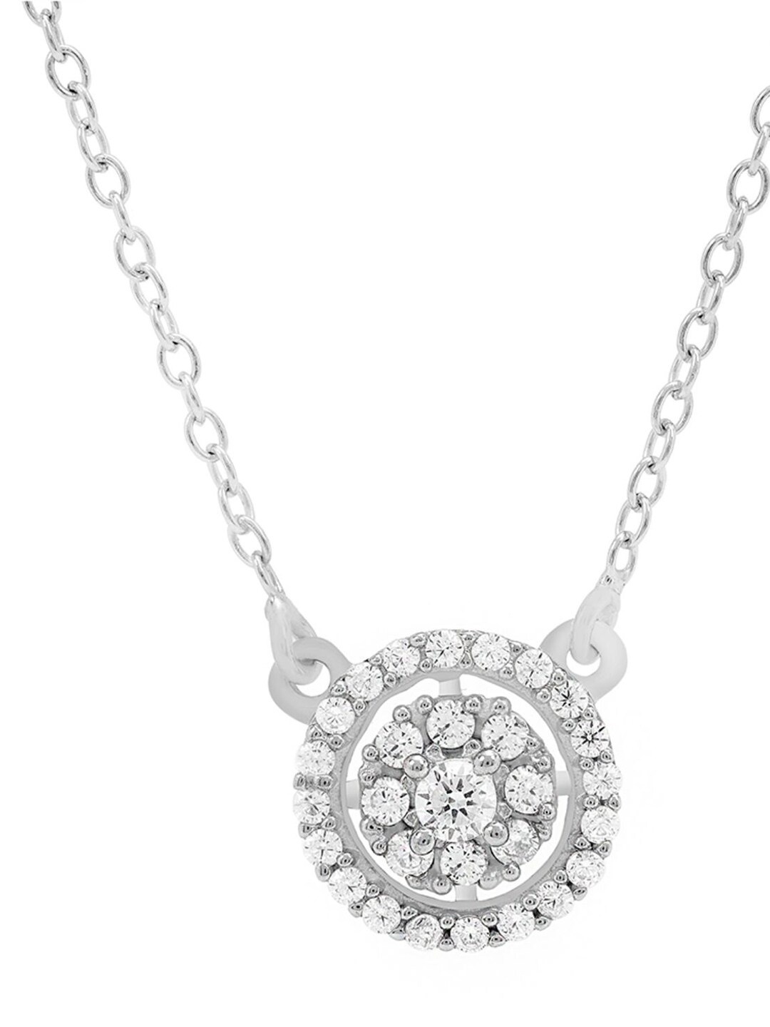 

LA SOULA Rhodium-Plated & White CZ Studded Pendant With Chain