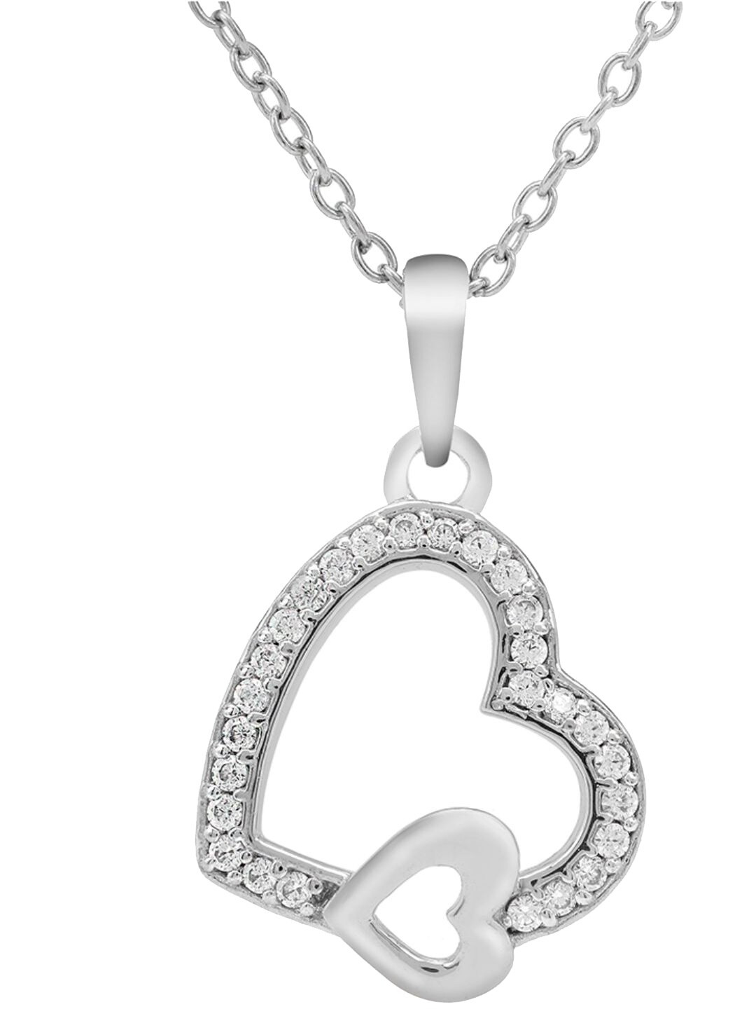 

LA SOULA 925 Sterling Silver Rhodium-Plated White CZ-Studded Pendant With Chain