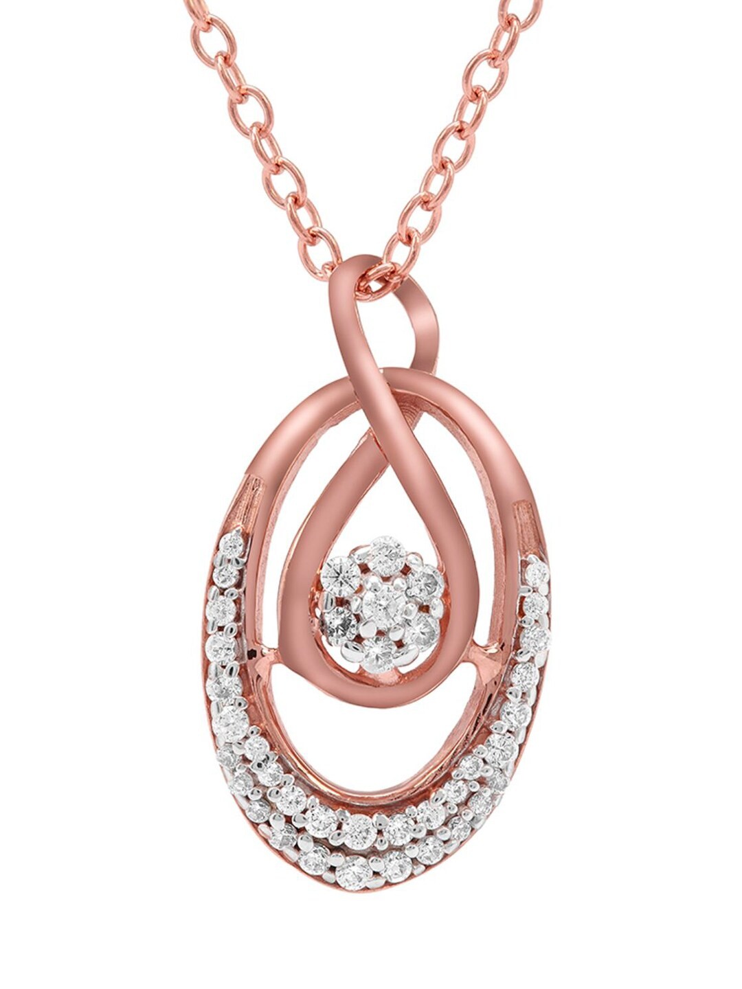 

LA SOULA 925 Sterling Silver Rose Gold-Plated & White CZ Stone Studded Pendant With Chain