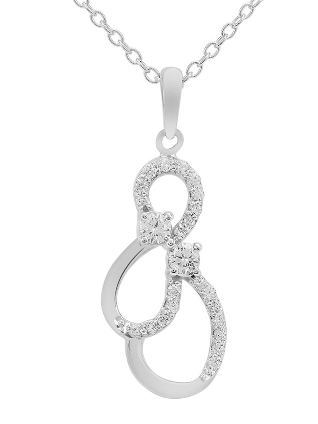 

LA SOULA 925 Sterling Silver Rhodium-Plated White CZ-Studded Pendant With Chain