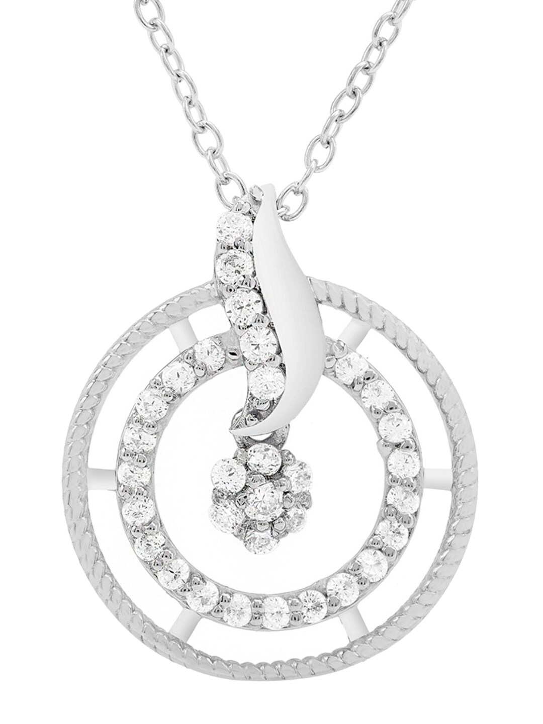 

LA SOULA 925 Sterling Silver Rhodium-Plated White CZ-Studded Pendant With Chain