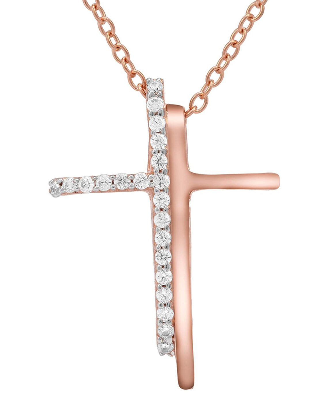 

LA SOULA 925 Sterling Silver Rose Gold-Plated White CZ-Studded Pendant With Chain