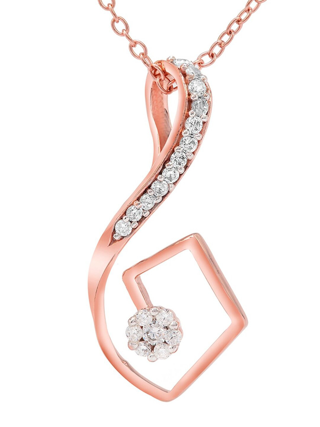 

LA SOULA 925 Sterling Silver Rose Gold-Plated White CZ-Studded Pendant With Chain