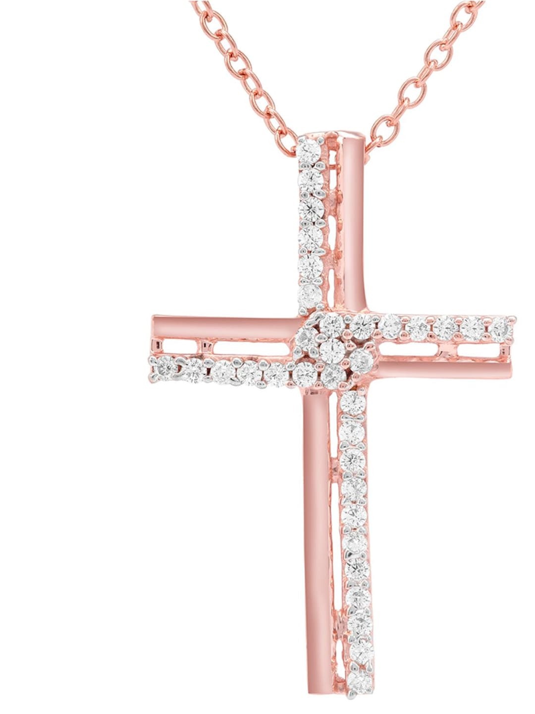 

LA SOULA 925 Sterling Silver Rose Gold Plated & White CZ Stone Studded Pendant With Chain