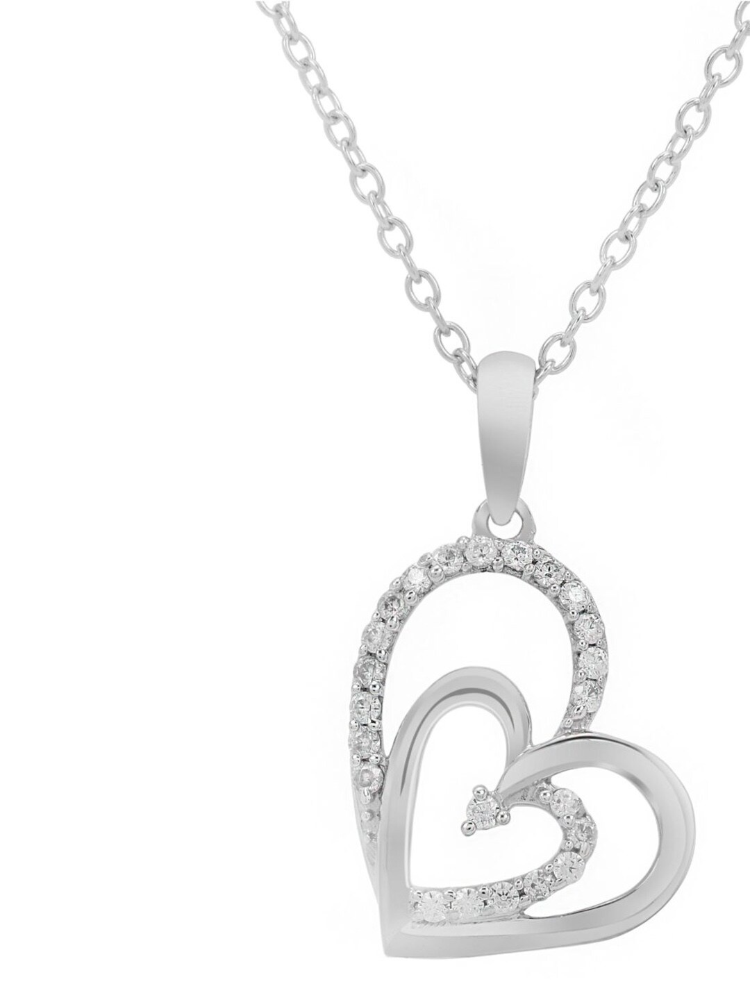 

LA SOULA 925 Sterling Silver Rhodium-Plated White CZ-Studded Pendant With Chain