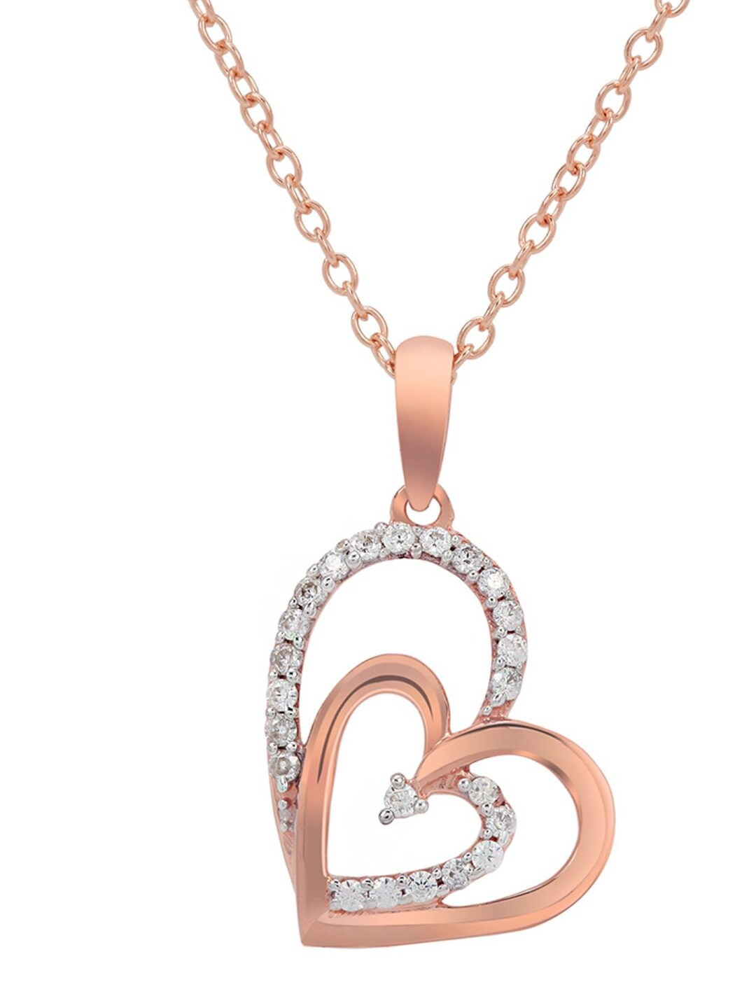

LA SOULA 925 Sterling Silver Rose Gold-Plated & White CZ Stone Studded Pendant With Chain