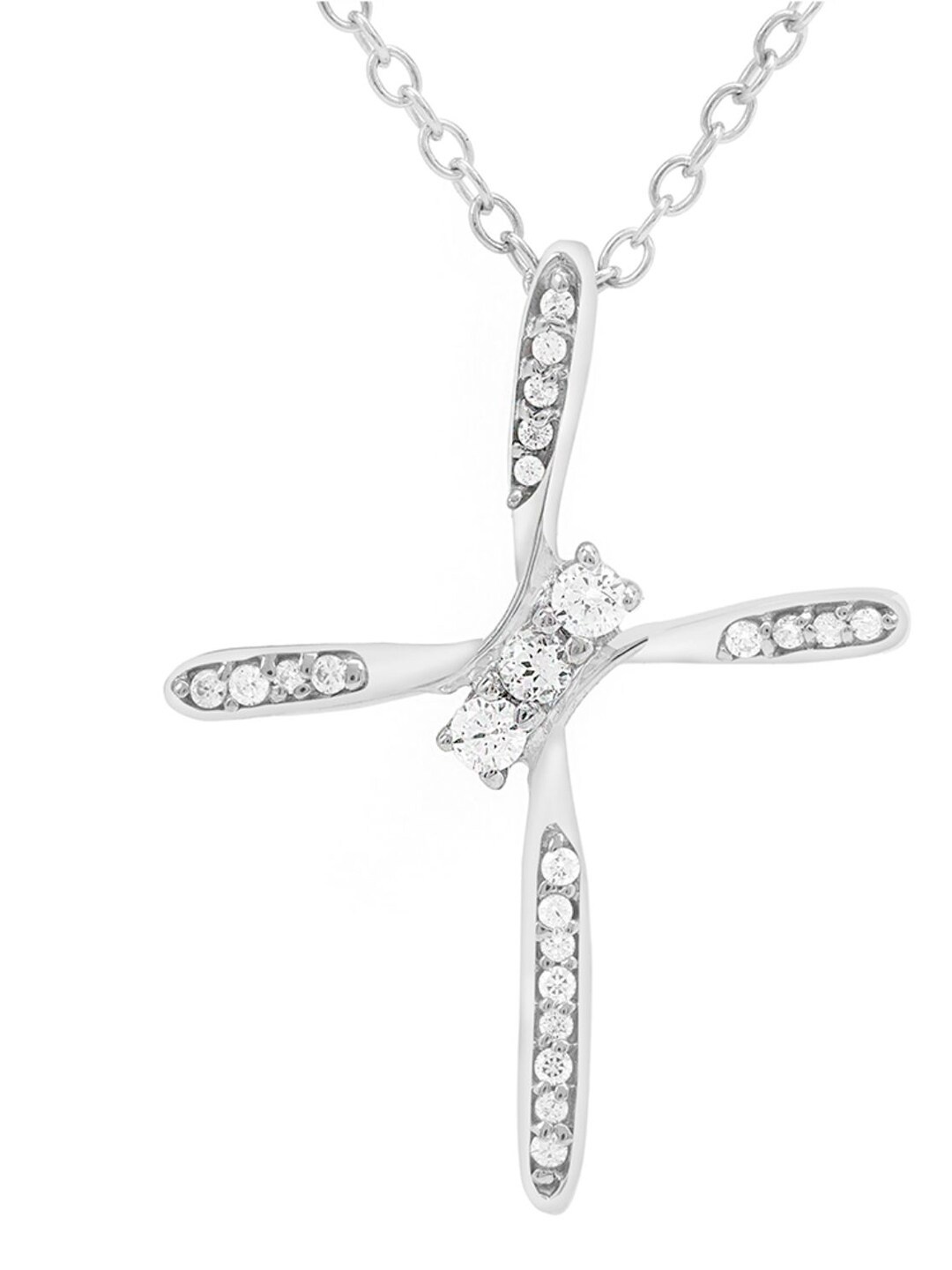 

LA SOULA 925 Sterling Silver Rhodium-Plated White CZ-Studded Pendant With Chain