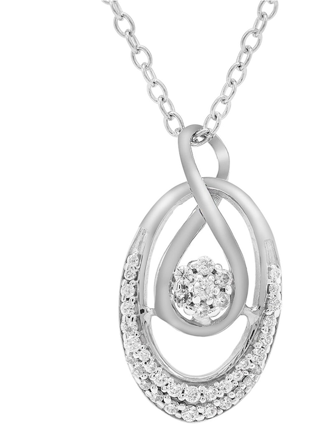 

LA SOULA 925 Sterling Silver Rhodium Plated & White CZ Stone Studded Pendant With Chain