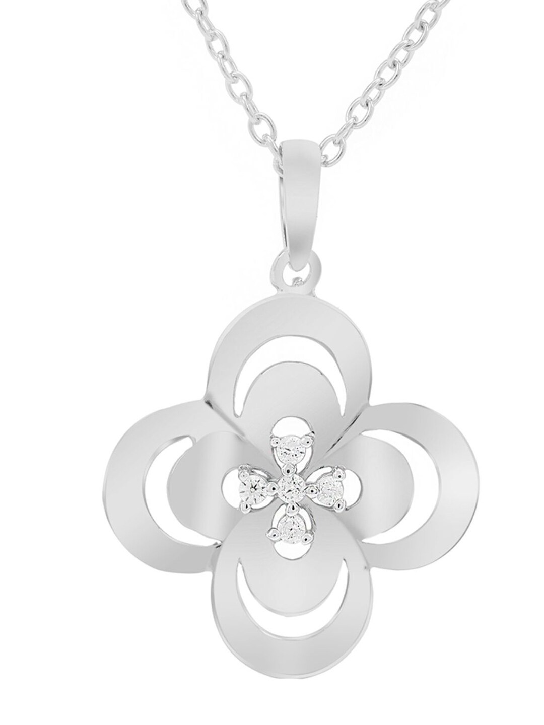 

LA SOULA 925 Sterling Silver Rhodium-Plated White CZ-Studded Pendant With Chain