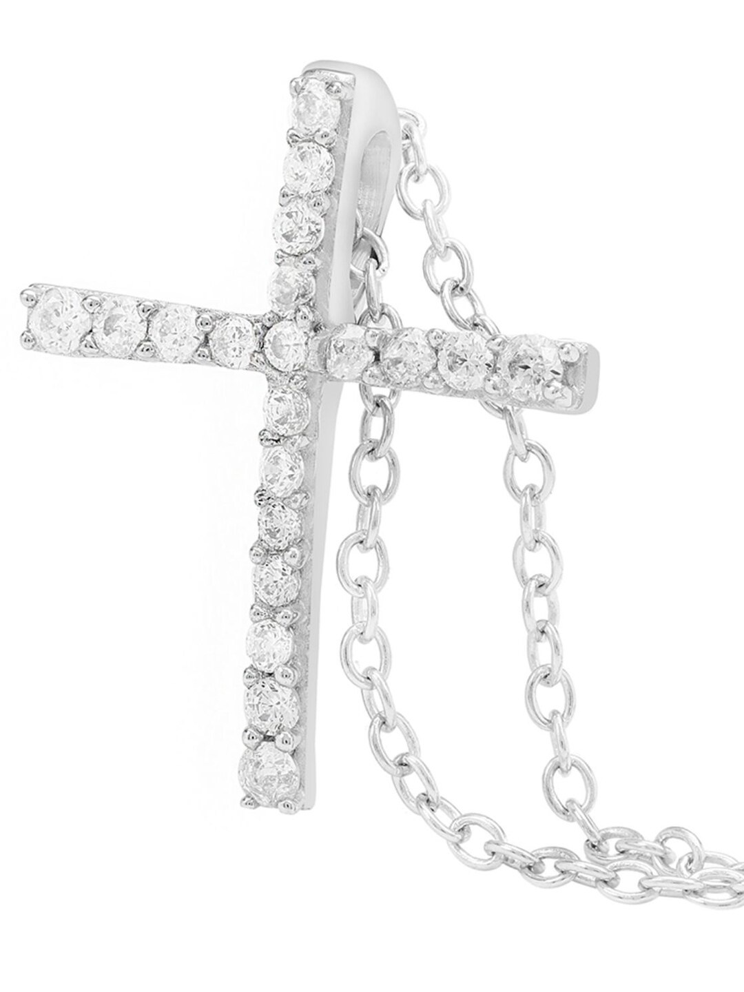 

LA SOULA Rhodium Plated White CZ Stone Studded Silver Pendant With Chain