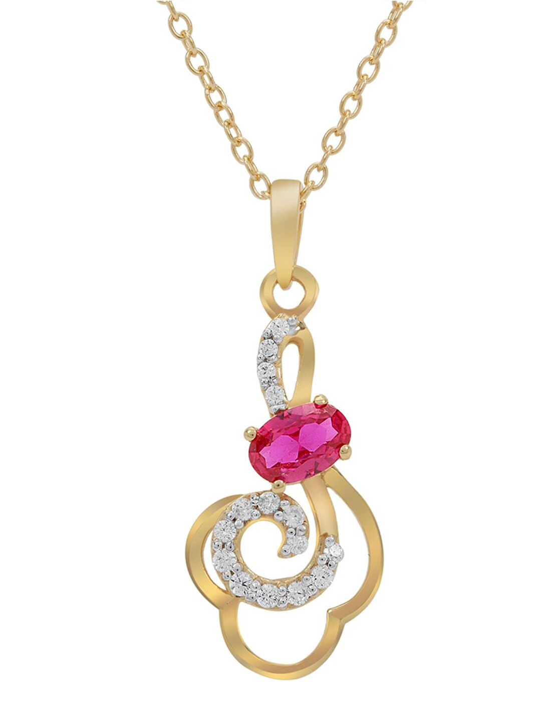 

LA SOULA 925 Sterling Silver Gold-Plated White & Red CZ-Studded Pendant With Chain