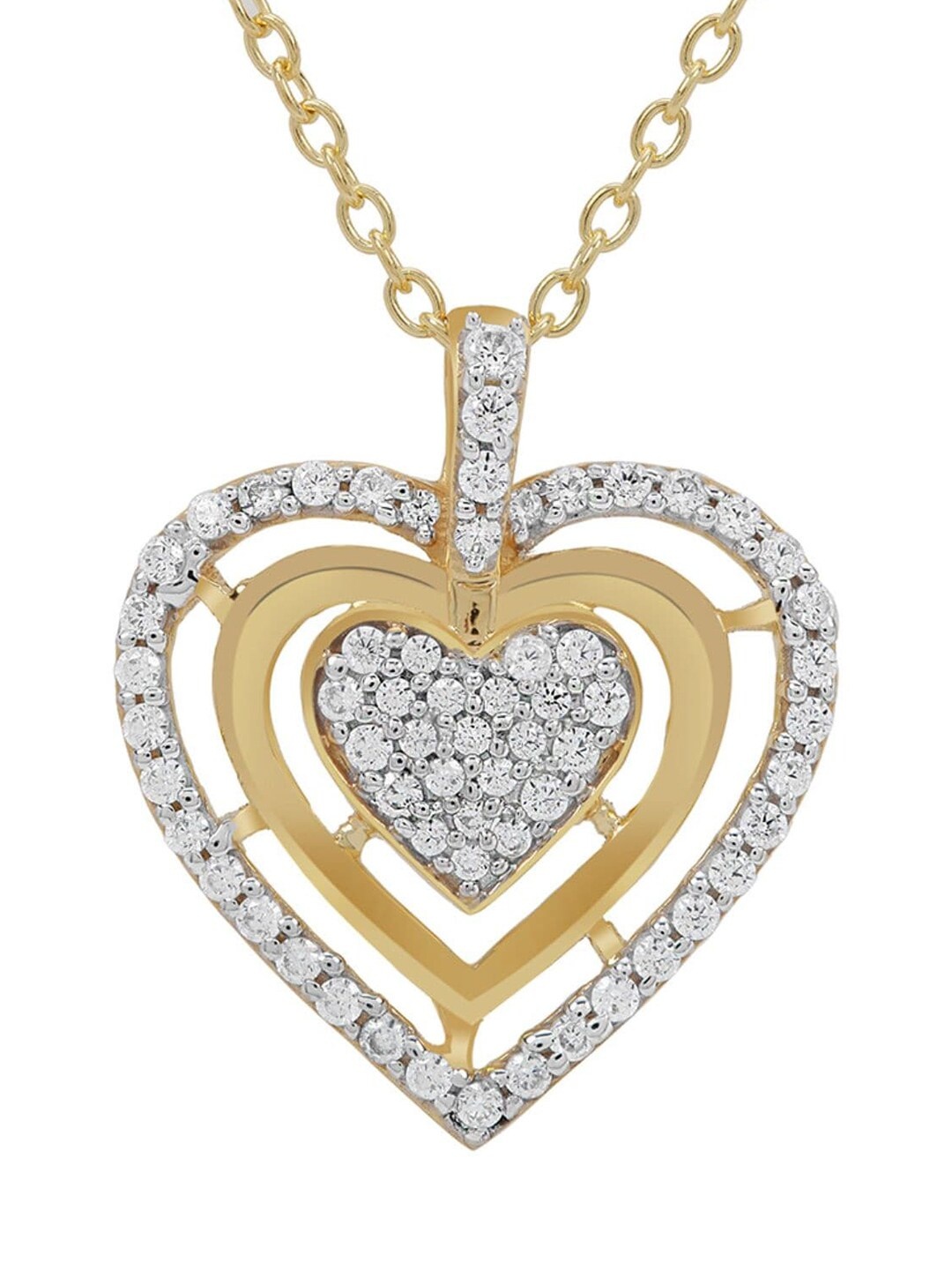 

LA SOULA Gold Plated White CZ Stone Studded Silver Pendant With Chain, Yellow