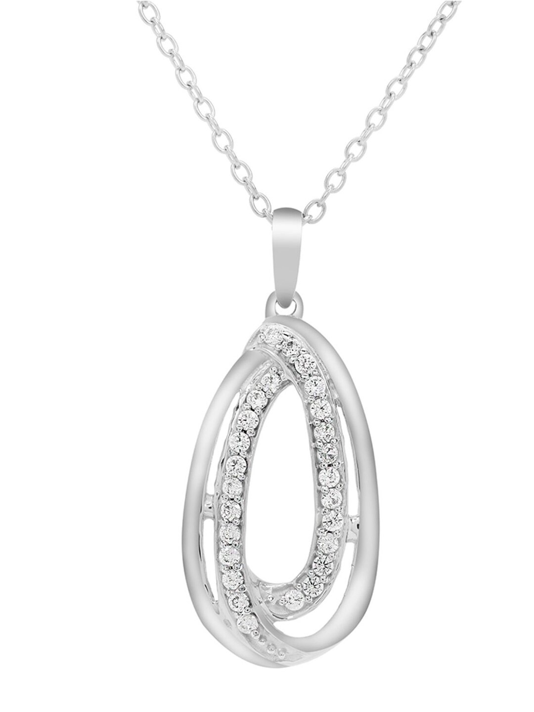 

LA SOULA 925 Sterling Silver Rhodium-Plated White CZ-Studded Pendant With Chain