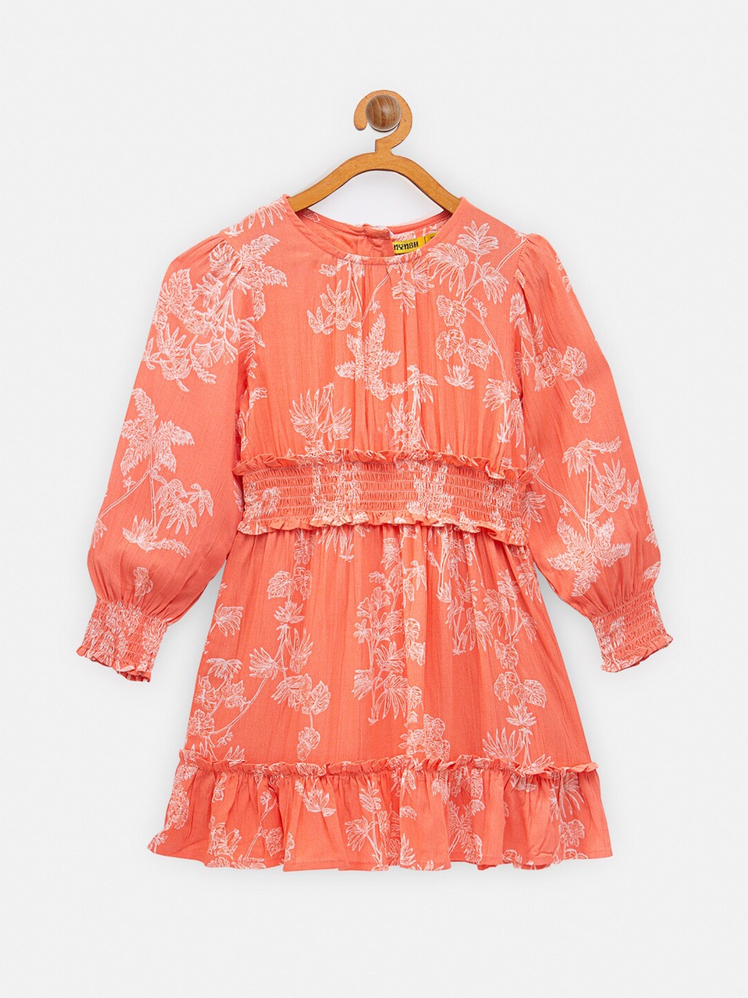 

NYNSH Girls Peach-Coloured Floral A-Line Dress