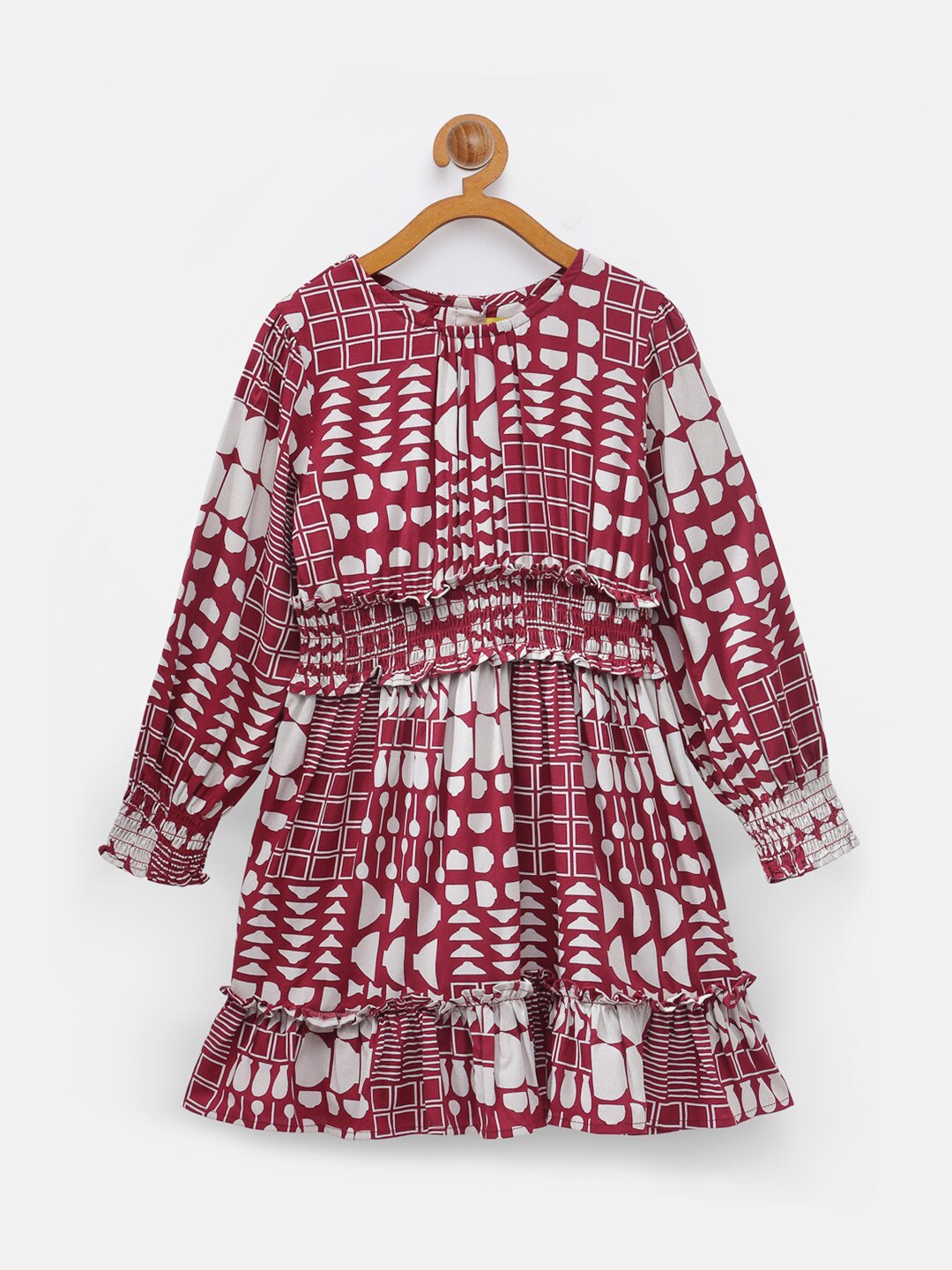 

NYNSH Girls Maroon & White Printed Dress