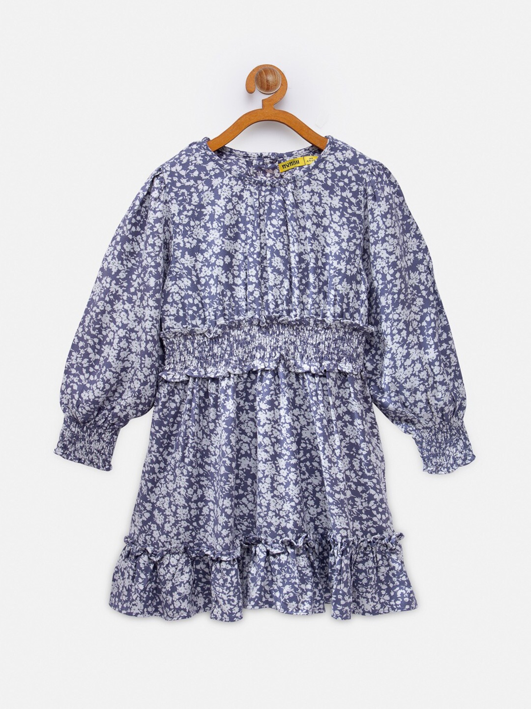 

NYNSH Girls Blue & Grey Floral A-Line Dress