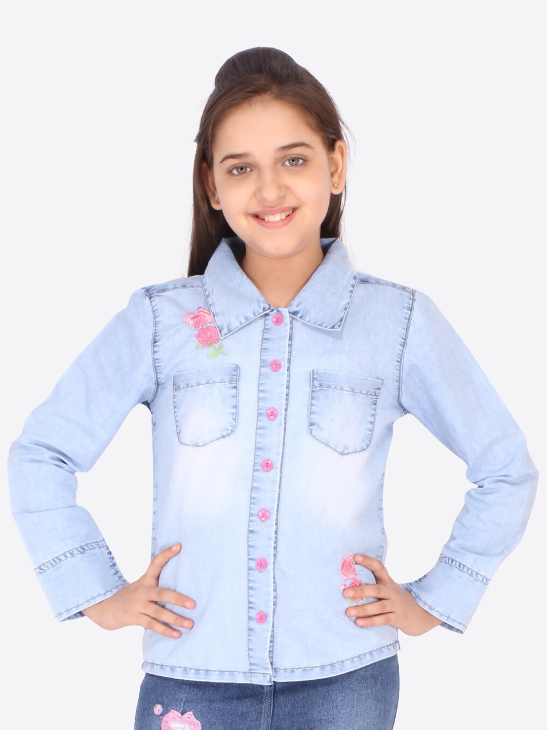 

CUTECUMBER Girls Blue Smart Faded Opaque Casual Shirt