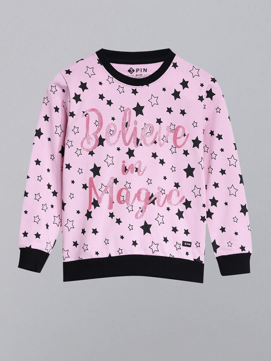 

3PIN Girls Pink & Black Printed Cotton Sweatshirt