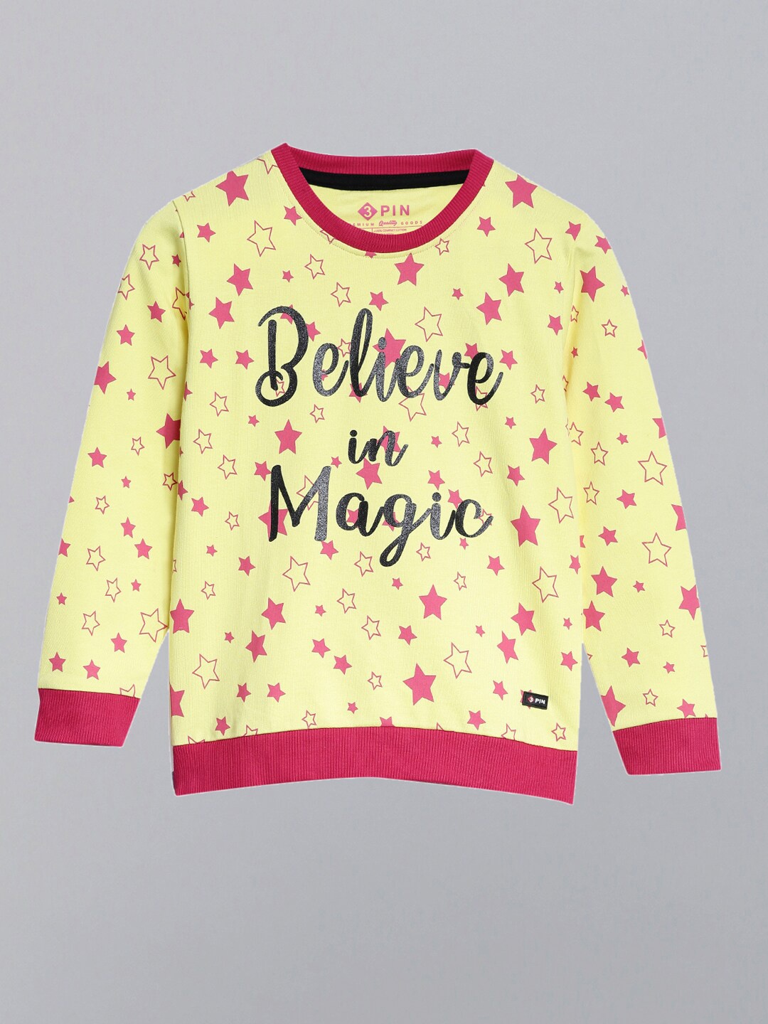 

3PIN Girls Yellow & Pink Printed Cotton Sweatshirt