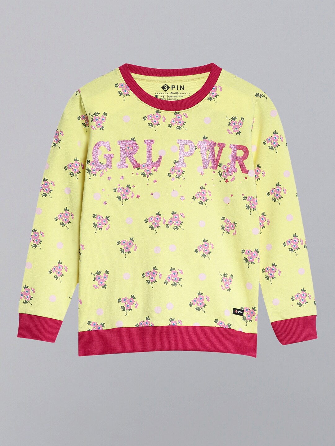 

3PIN Girls Yellow Printed Sweatshirt