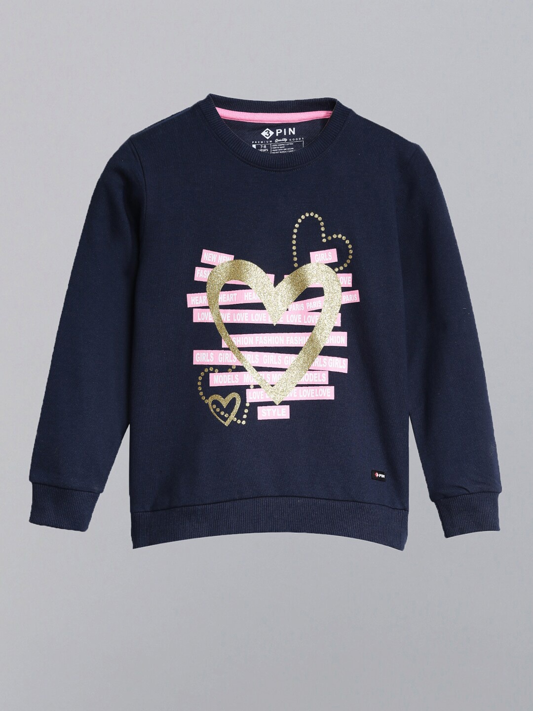 

3PIN Girls Navy Blue Printed Sweatshirt