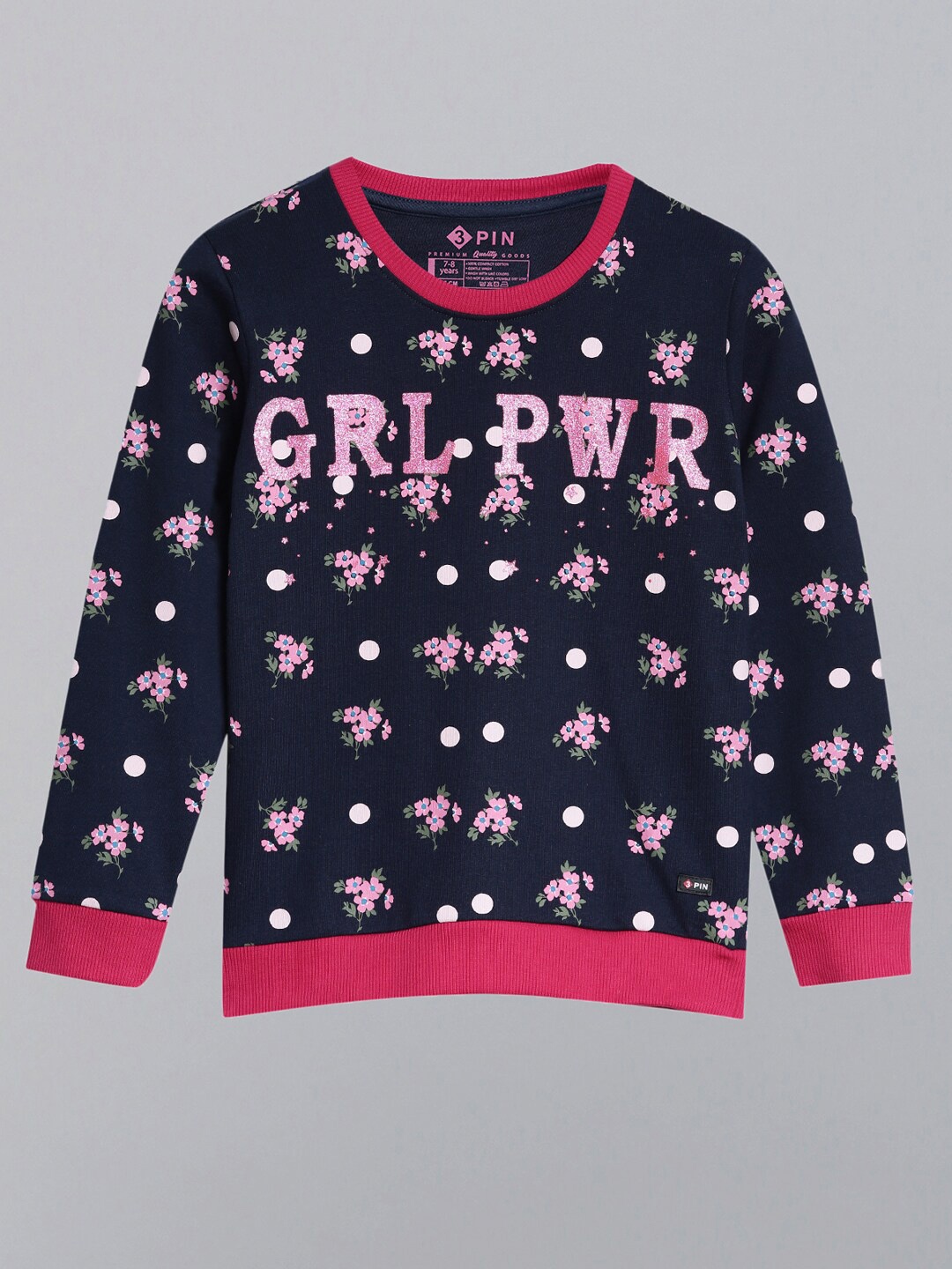 

3PIN Girls Navy Blue & Pink Printed Sweatshirt