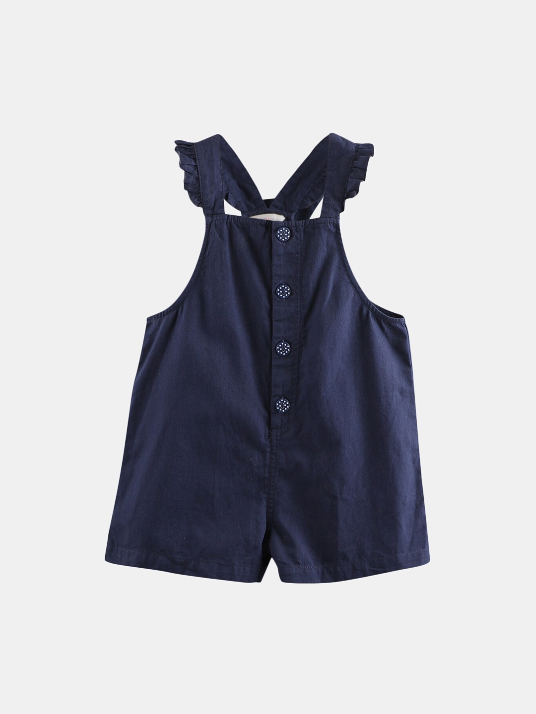 

Beebay Girls Navy Blue Solid Slim-Fit Ruffle Strap Dungarees