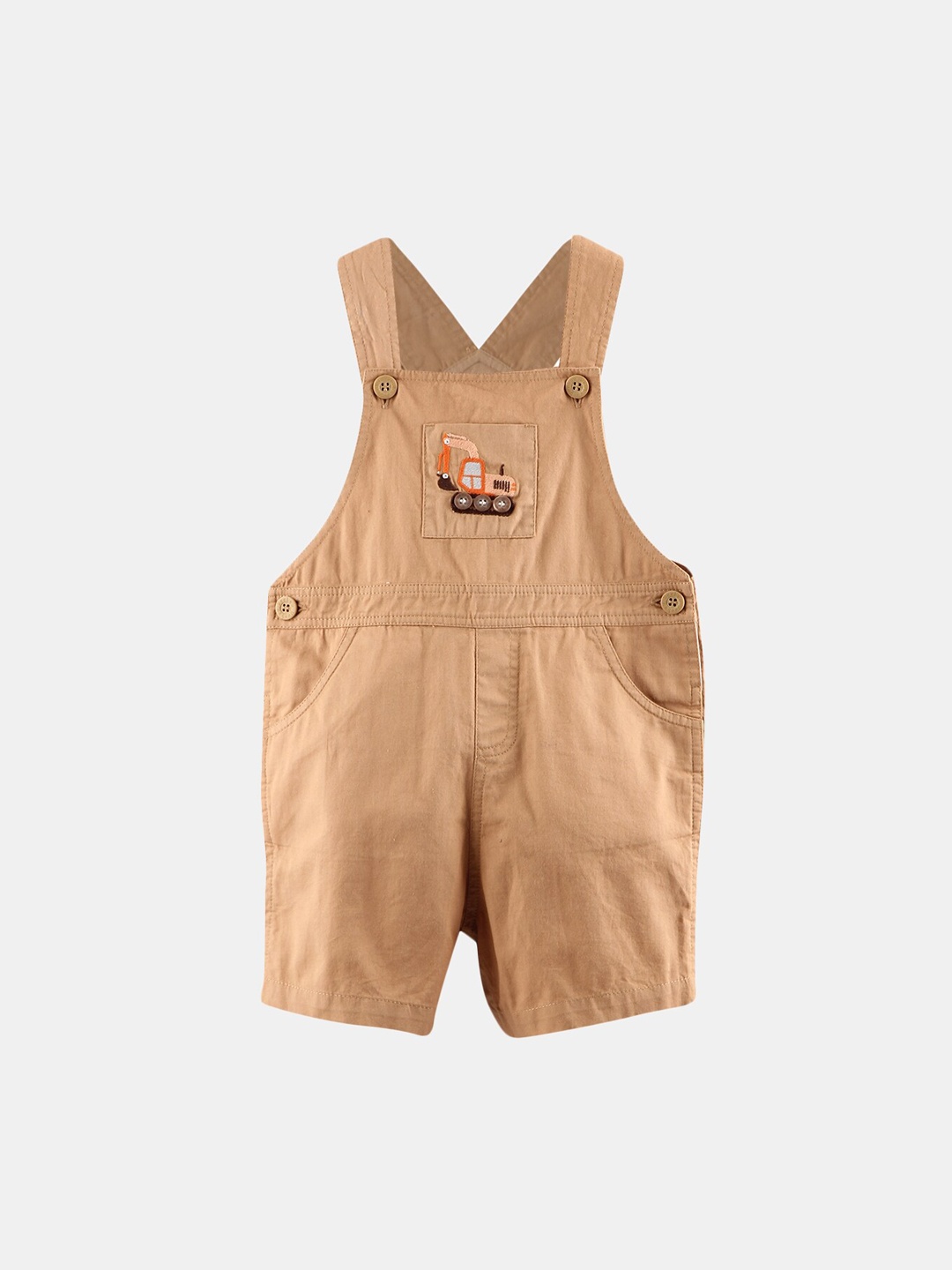 

Beebay Boys Beige & Orange Embroidered Slim Fit Cotton Dungarees