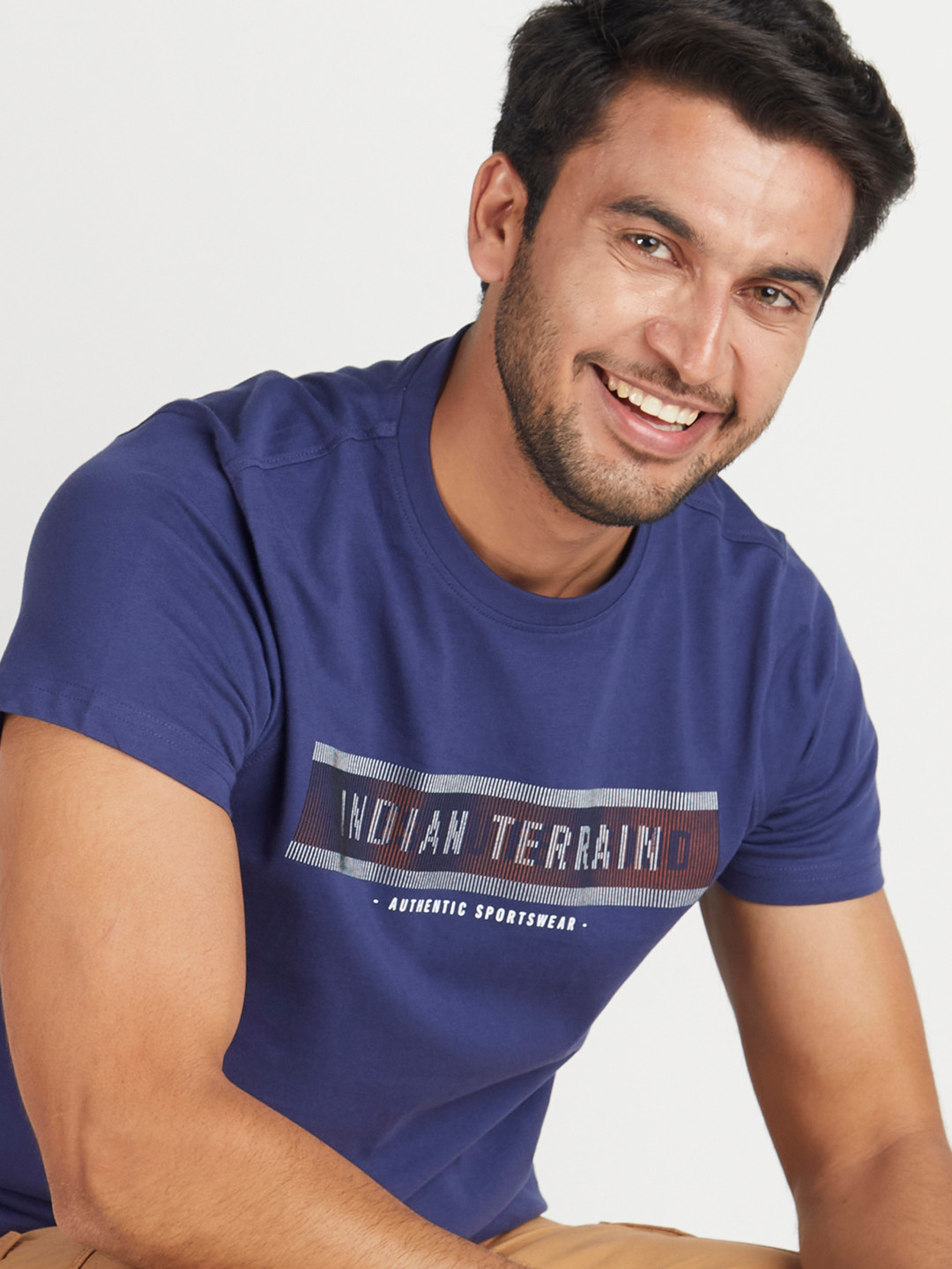

Indian Terrain Men Navy Blue Typography Printed T-shirt