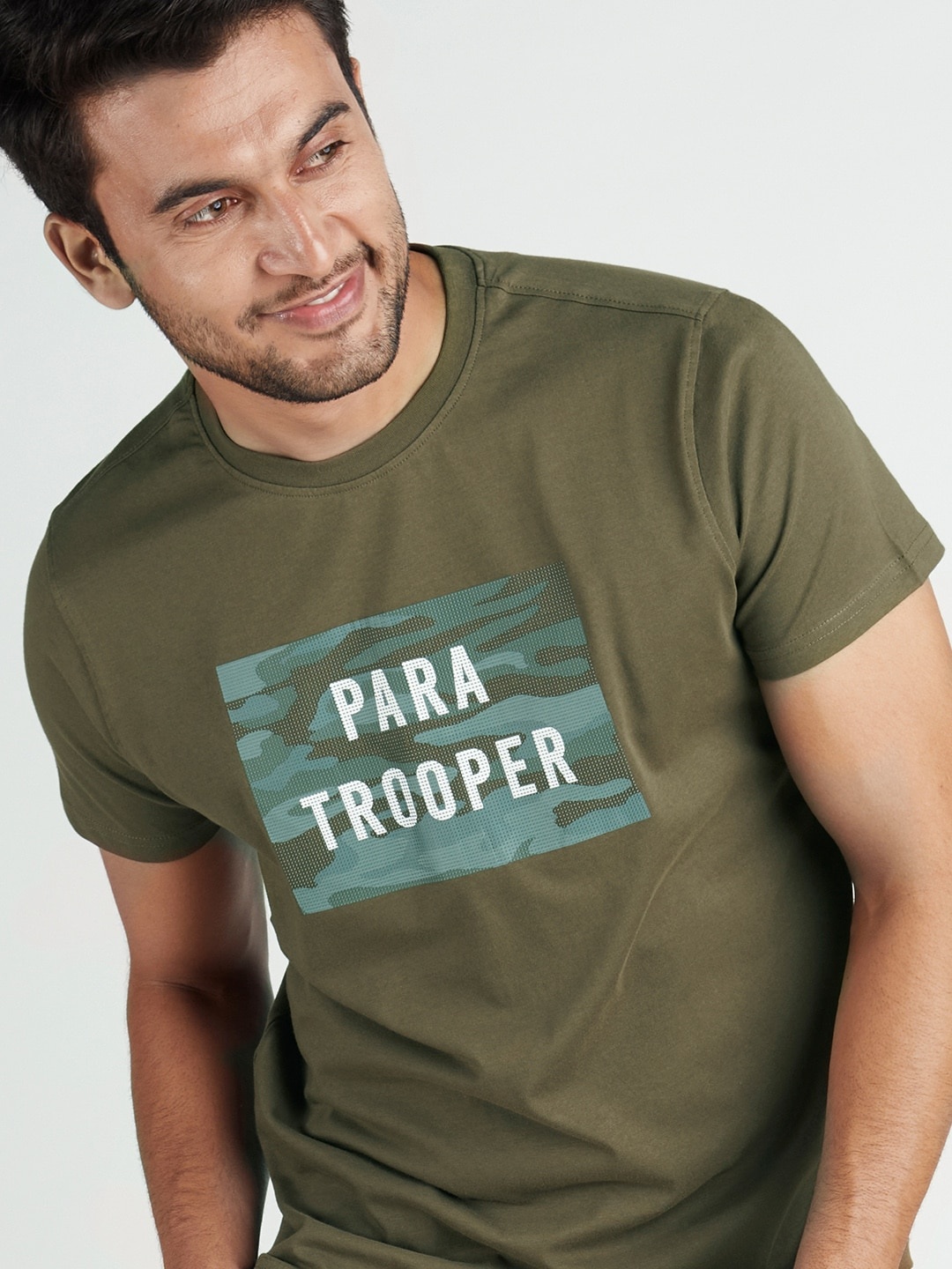 

Indian Terrain Men Olive Green Typography Printed T-shirt
