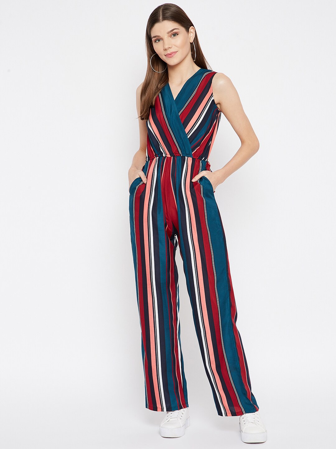

U&F Blue & Red Striped Basic Jumpsuit