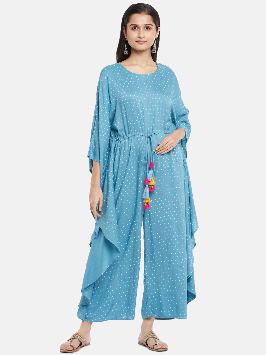 

AKKRITI BY PANTALOONS Blue Printed Kaftan Basic Jumpsuit