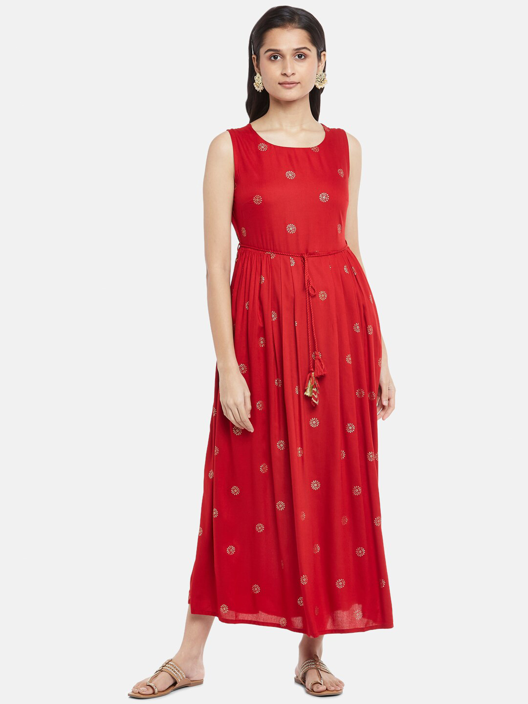 

AKKRITI BY PANTALOONS Red Ethnic Motifs Ethnic Midi Dress