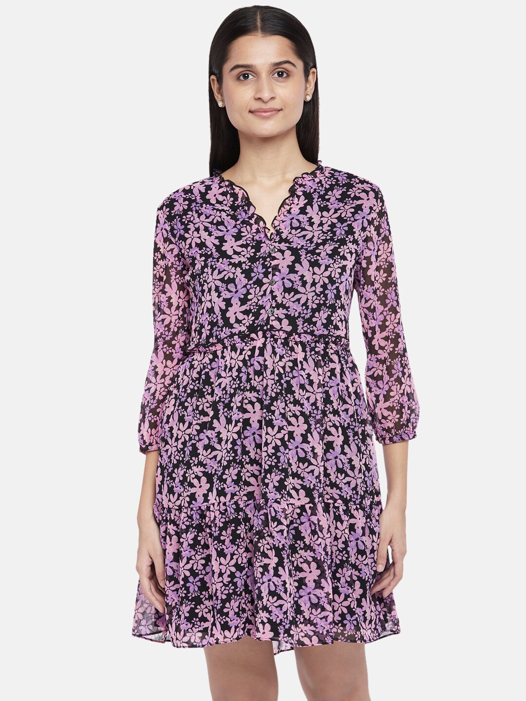 

Honey by Pantaloons Purple & Black Floral Printed Dress