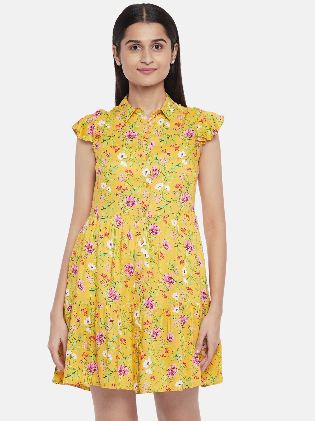 

Honey by Pantaloons Yellow & Pink Tiered Floral Dress