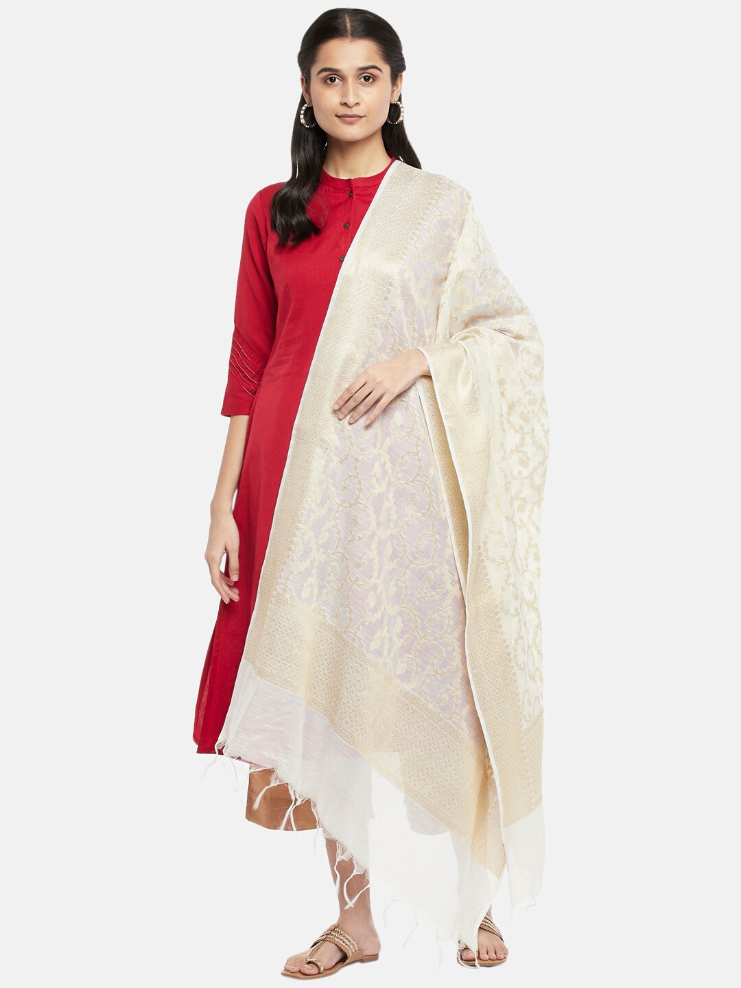 

RANGMANCH BY PANTALOONS Off White & Gold-Coloured Woven Design Dupatta