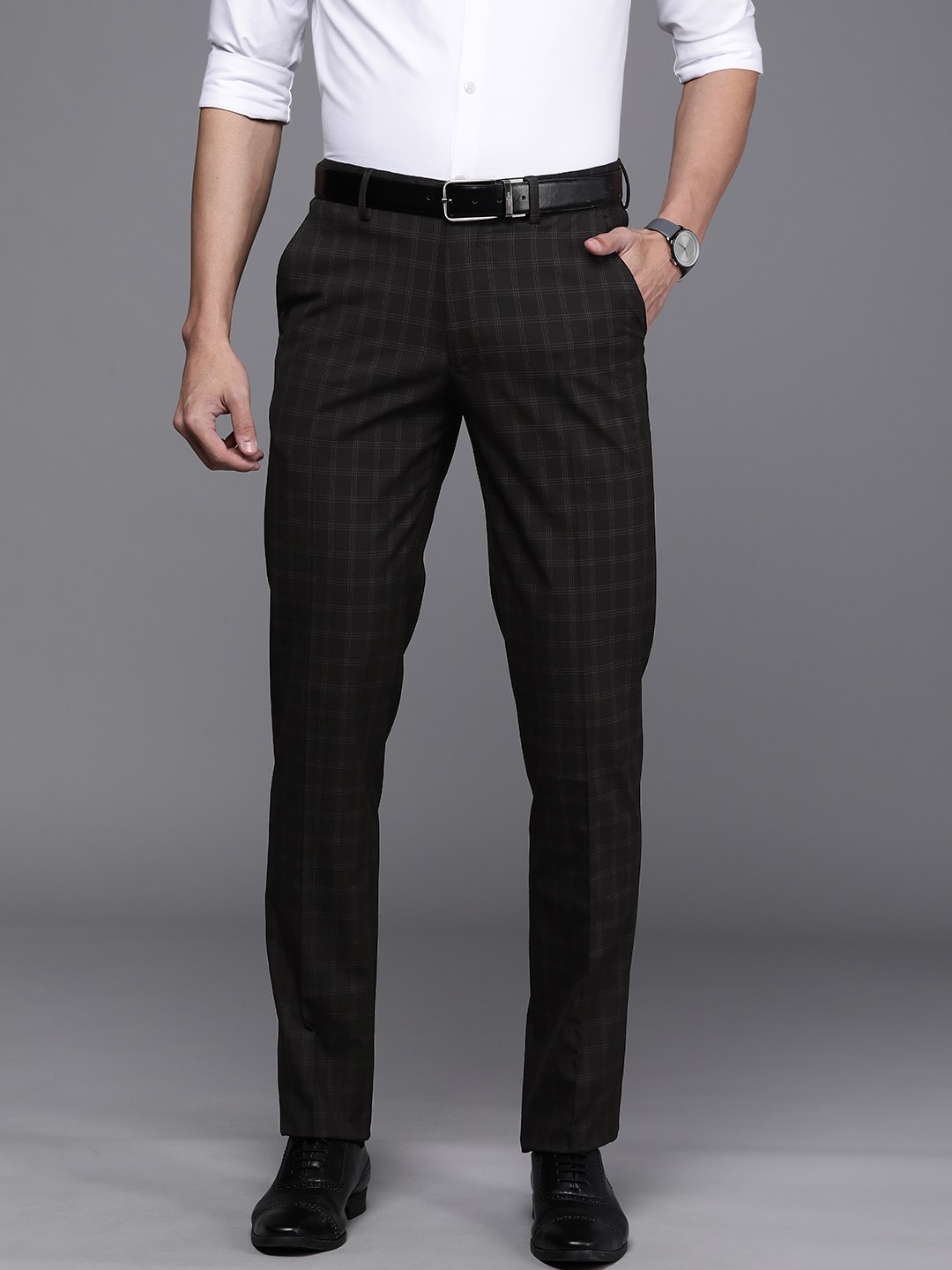 

Louis Philippe Men Black Checked Slim Fit Formal Trousers
