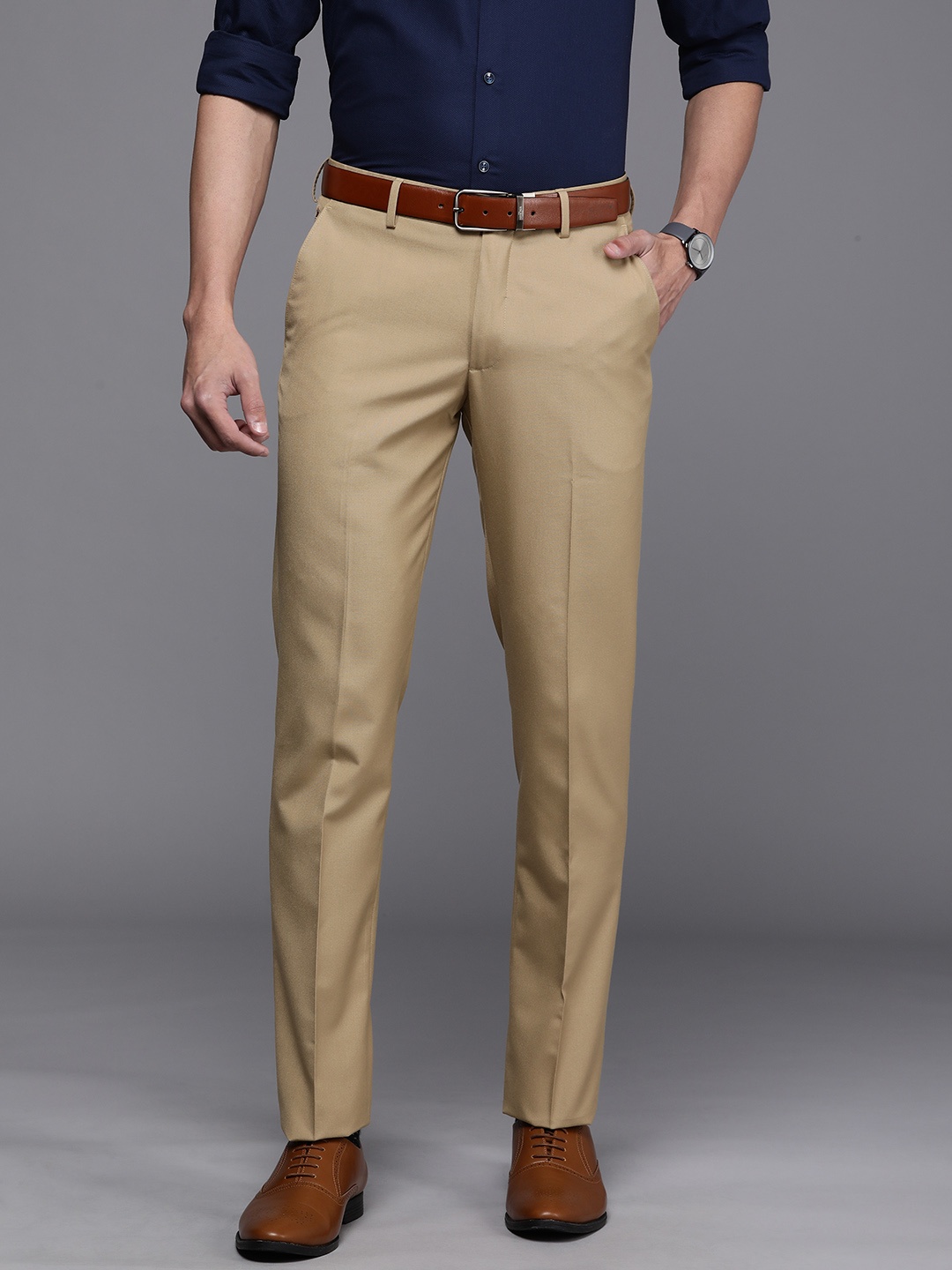 

Louis Philippe Men Beige Slim Fit Formal Trousers