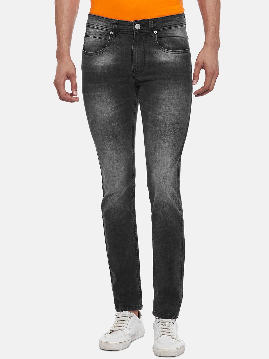 

People Men Grey Slim Fit Heavy Fade Stretchable Jeans