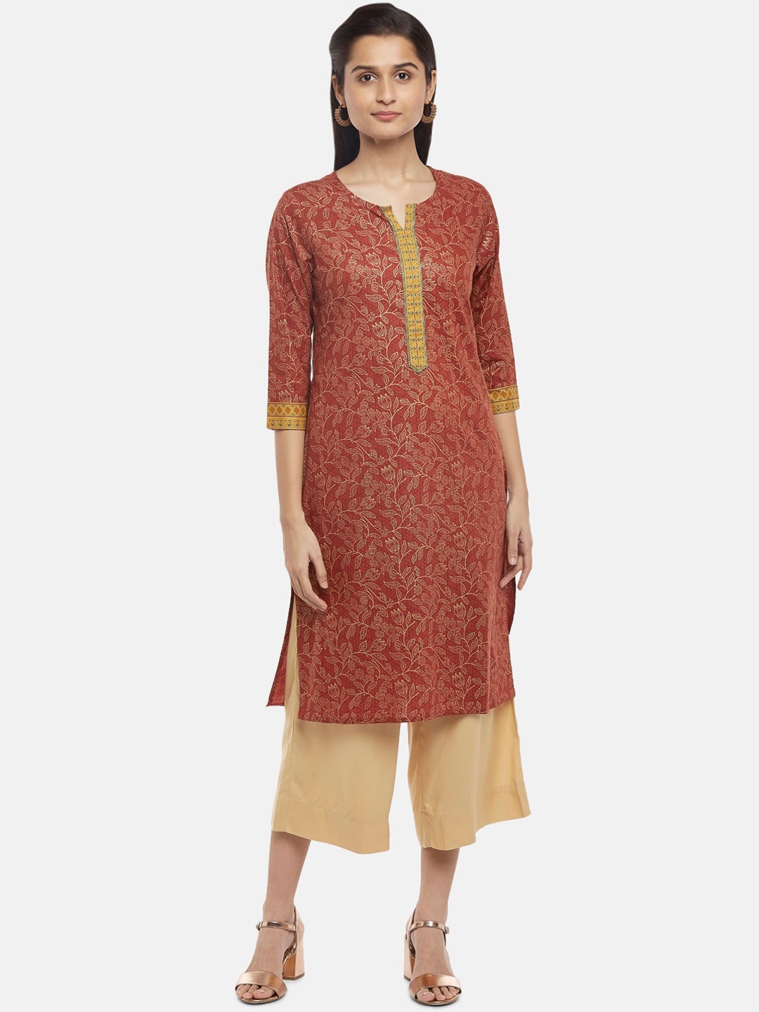 

RANGMANCH BY PANTALOONS Women Rust Ethnic Motifs Pure Cotton Kurta