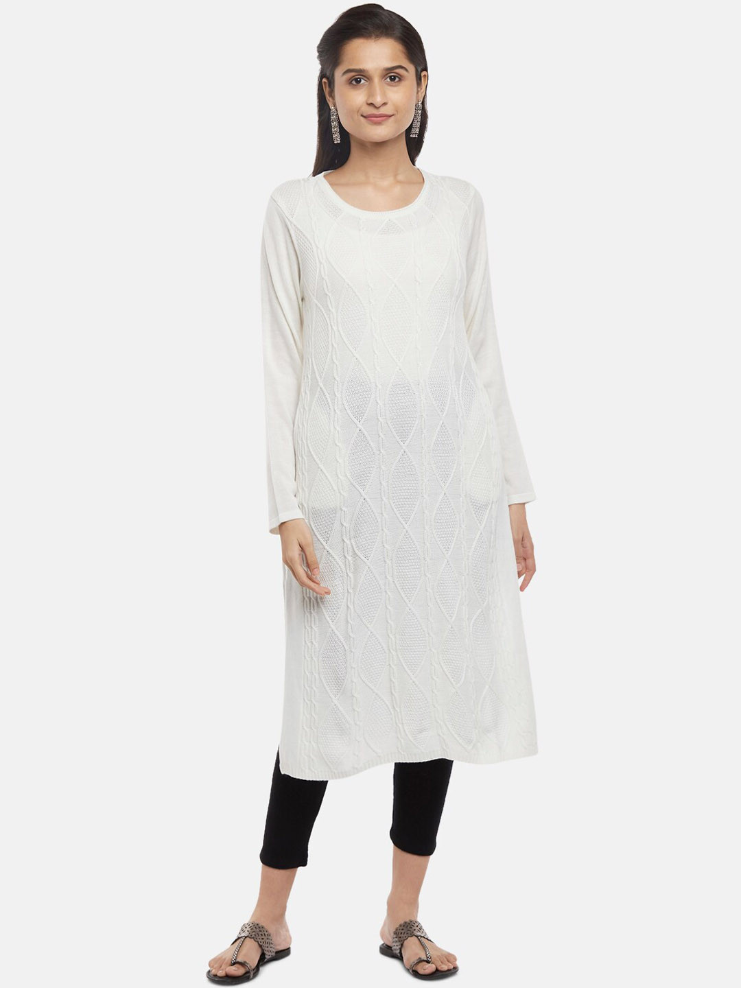 

RANGMANCH BY PANTALOONS Women Off White Geometric Acrylic Kurta