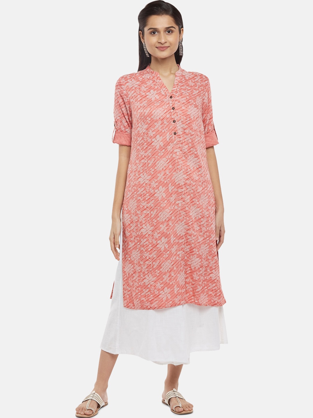 RANGMANCH BY PANTALOONS Women Pink Floral Printed Straight Kurta