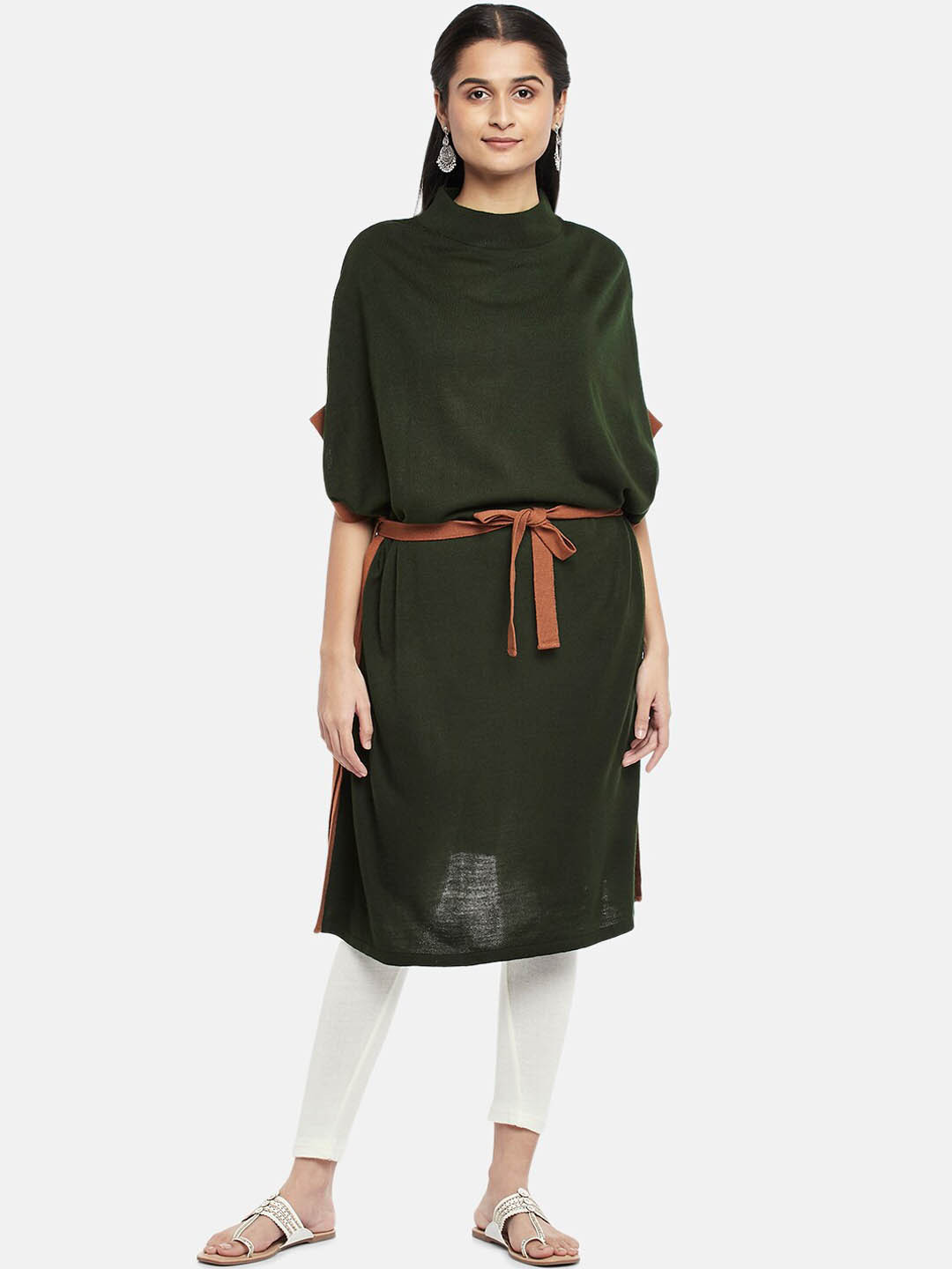 

RANGMANCH BY PANTALOONS Women Olive Green Solid Straight Stylish Kurta With Belt