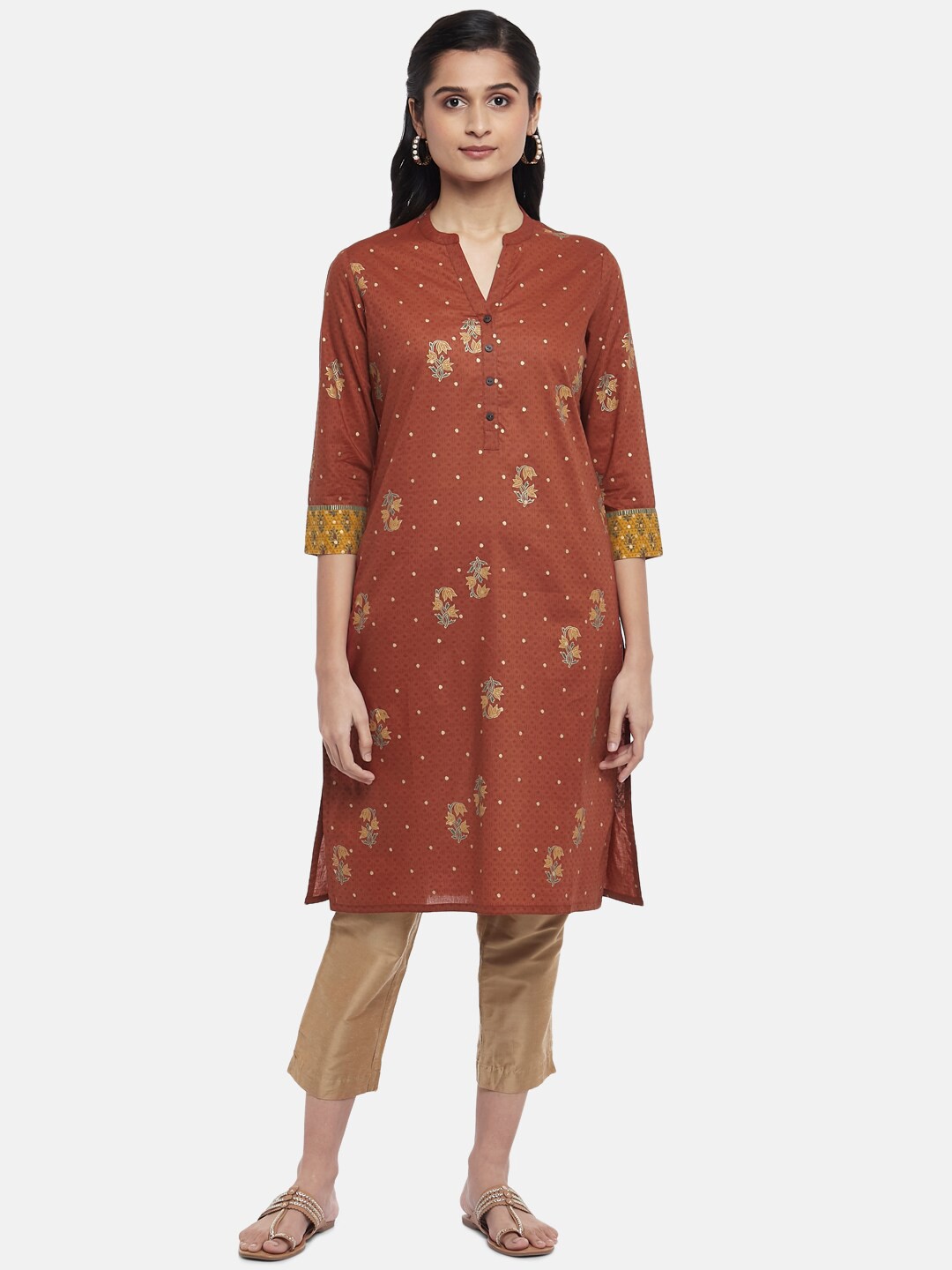 

RANGMANCH BY PANTALOONS Women Rust Ethnic Motifs Printed Pure Cotton Kurta