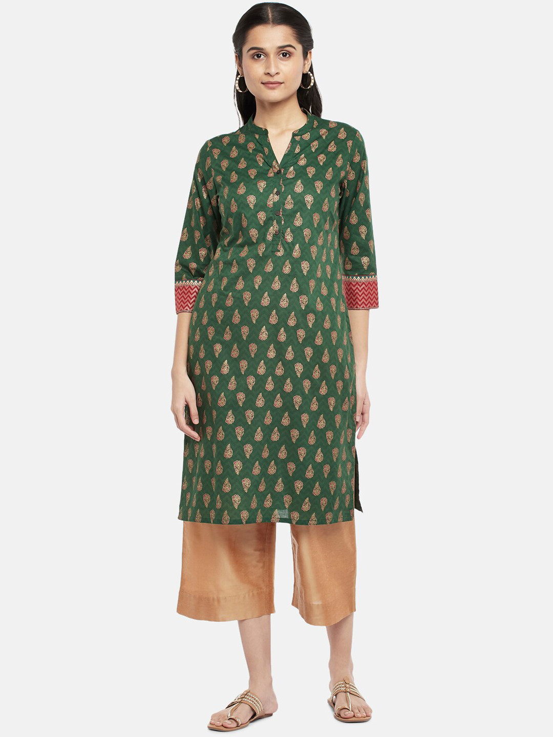 

RANGMANCH BY PANTALOONS Women Green Ethnic Motifs Printed Straight Kurta