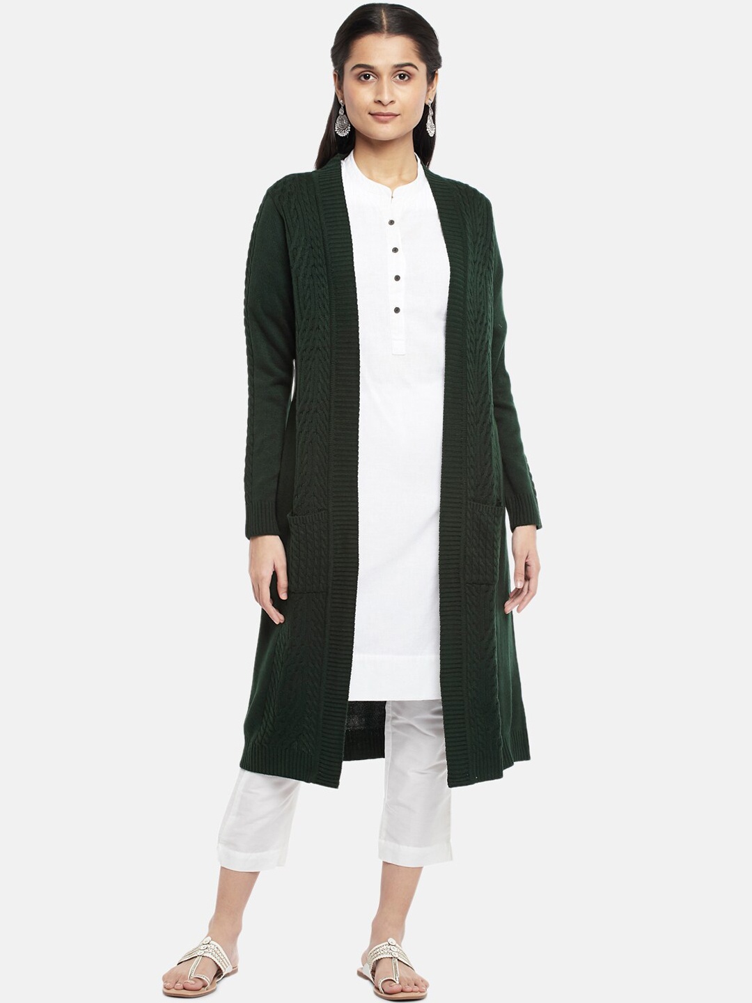 

RANGMANCH BY PANTALOONS Women Green Embroidered Thread Work Kurta