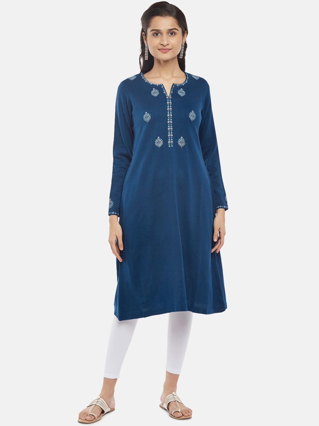 

RANGMANCH BY PANTALOONS Women Blue Ethnic Motifs Embroidered Acrylic Kurta