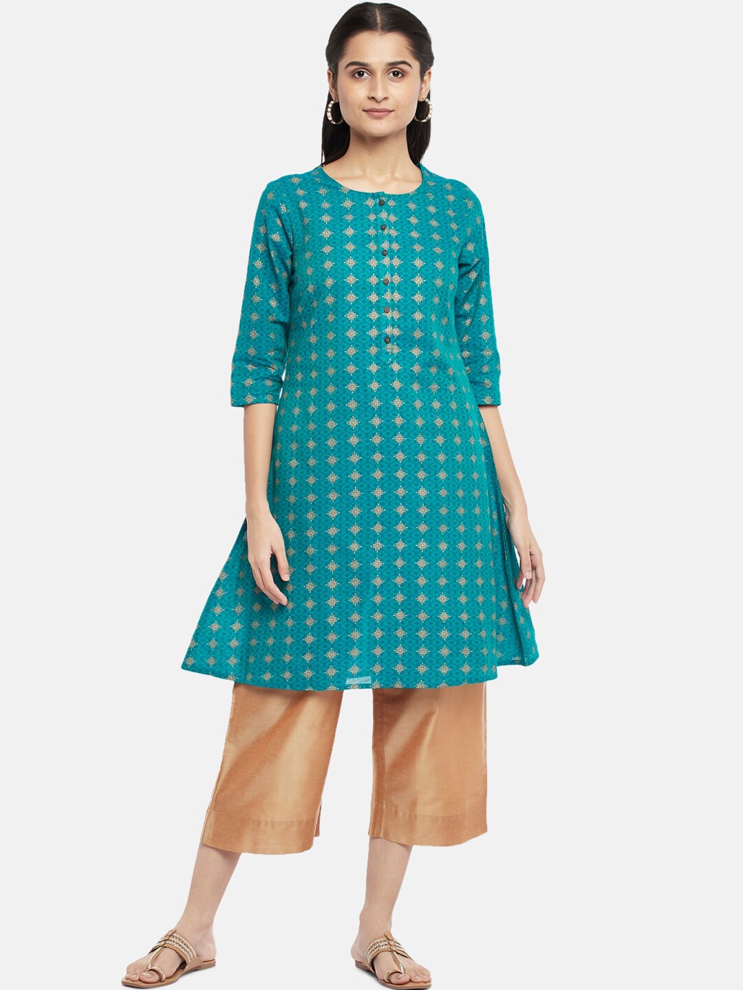 

RANGMANCH BY PANTALOONS Women Turquoise Blue Ethnic Motifs Printed Kurta