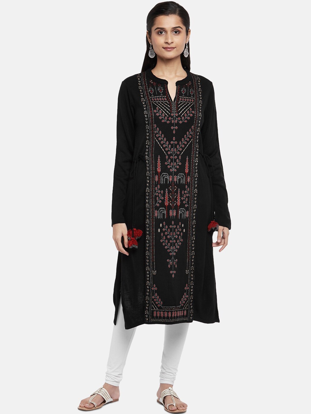 

RANGMANCH BY PANTALOONS Women Black Ethnic Motifs Straight Kurta